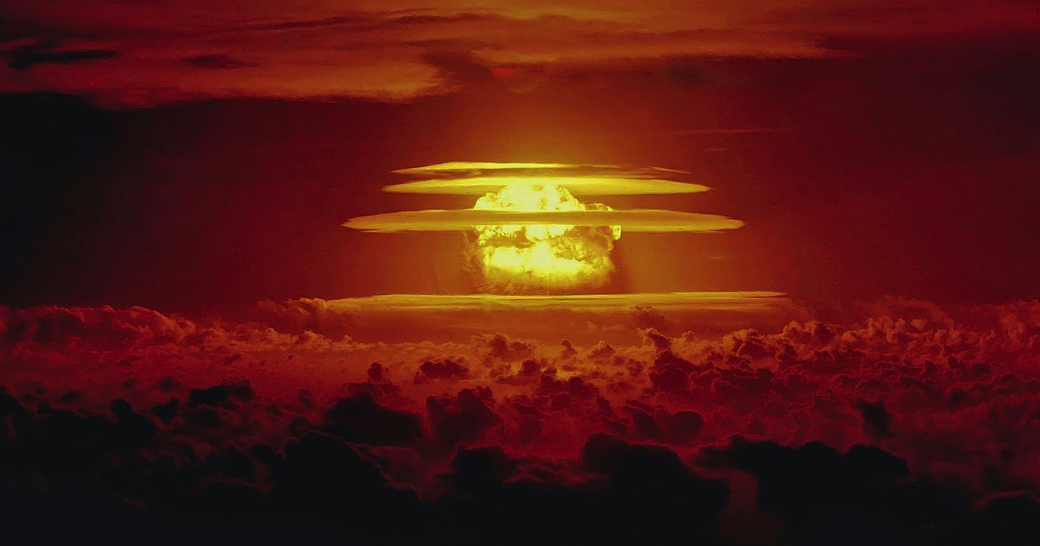 Time-lapse photograph of the Castle Bravo thermonuclear fireball and cloud at Bikini Atoll, 1 March 1954.